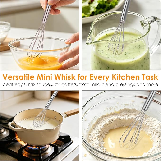HOTEC 10 Inch Mini Whisk, Anti-Rust 304 Stainless Steel Small Whisks - Image 6