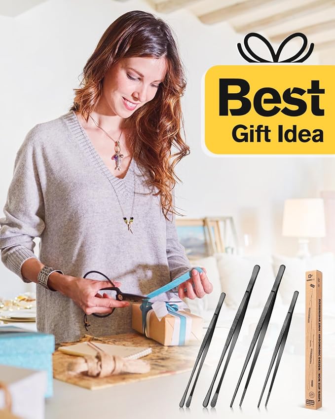 4 Pcs Fine Long Tweezer Tongs Professional Black, Sea food and BBQ - Image 7