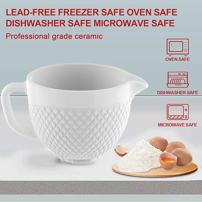 Ceramic Bowl for KitchenAid Mixer, Fit 4.5-5Qt Ceramic Bowl for KitchenAid - Image 3