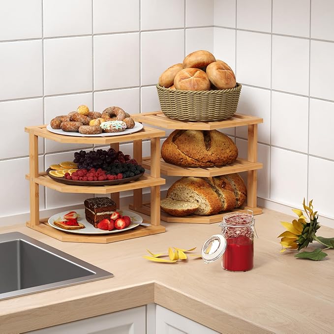 VERTORGAN 3 Tier Bamboo Corner Shelf, Dish Drying Rack, Plate Organizer - Image 6