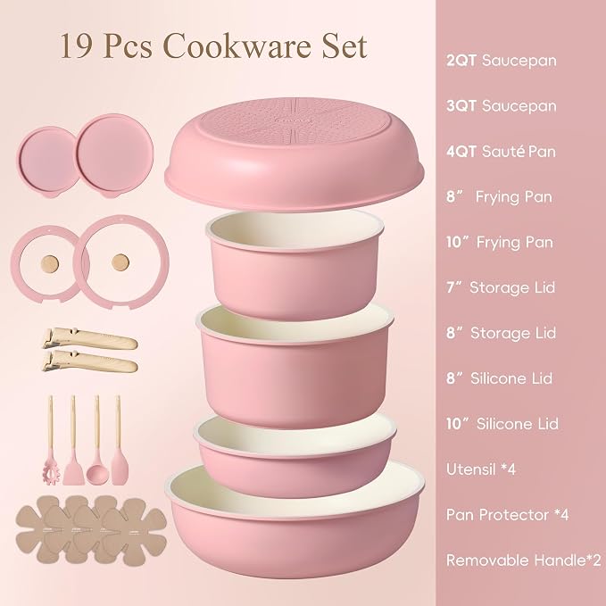CAROTE Pots and Pans Set, Nonstick Cookware Set Detachable Handle, RV Cookware - Image 2