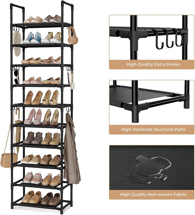VTRIN 10 Tiers Tall Shoe Rack Holds 20-25 Pairs of Shoes Sturdy Vertical Shoe - Image 4