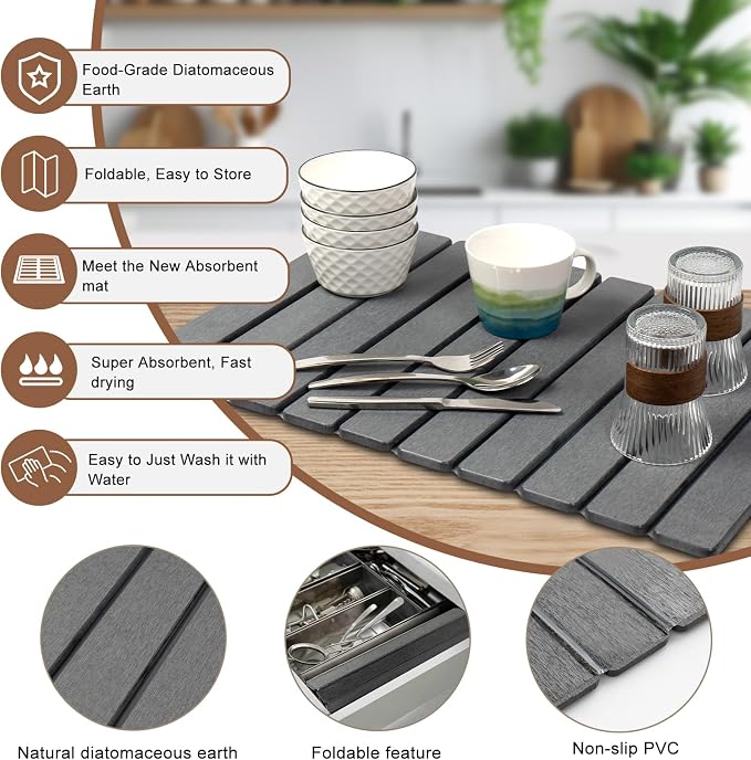 Stone Drying Mat for Kitchen Counter, Stone Bath Mat, Quick Drying Fast - Image 4