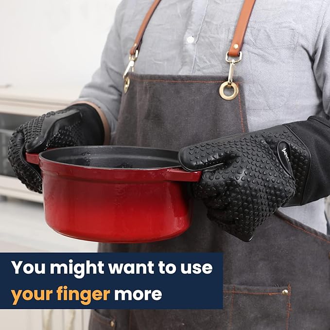 GEEKHOM BBQ Gloves Heat Resistant, 13.7 Inch Long Waterproof Silicone Oven Mitts - Image 3
