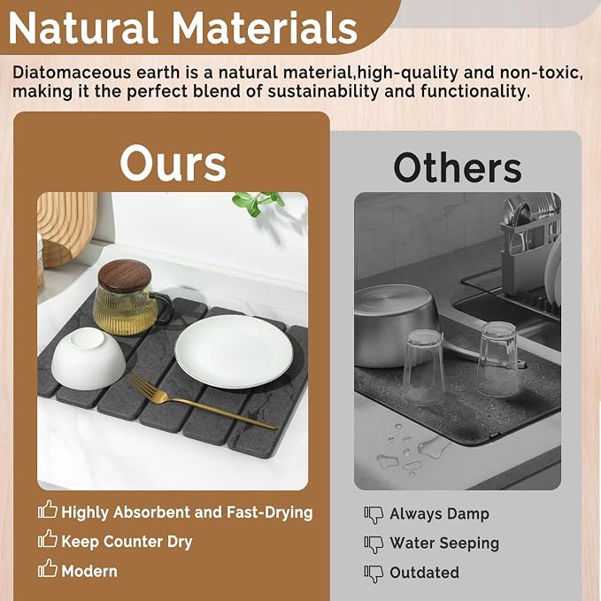 Small Stone Dish Drying Mat for Kitchen Counter, Foldable Water Absorbing - Image 7