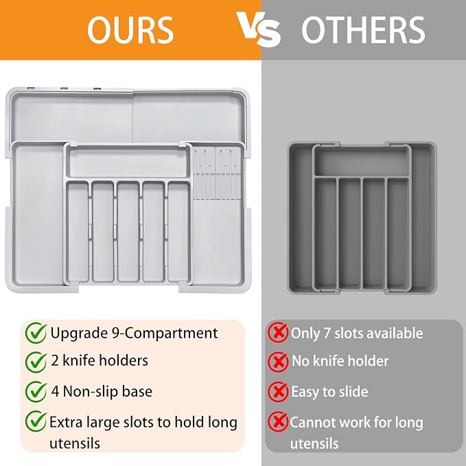 Silverware Drawer Organizer for Kitchen, Adjustable Utensil Drawer Organizer - Image 3