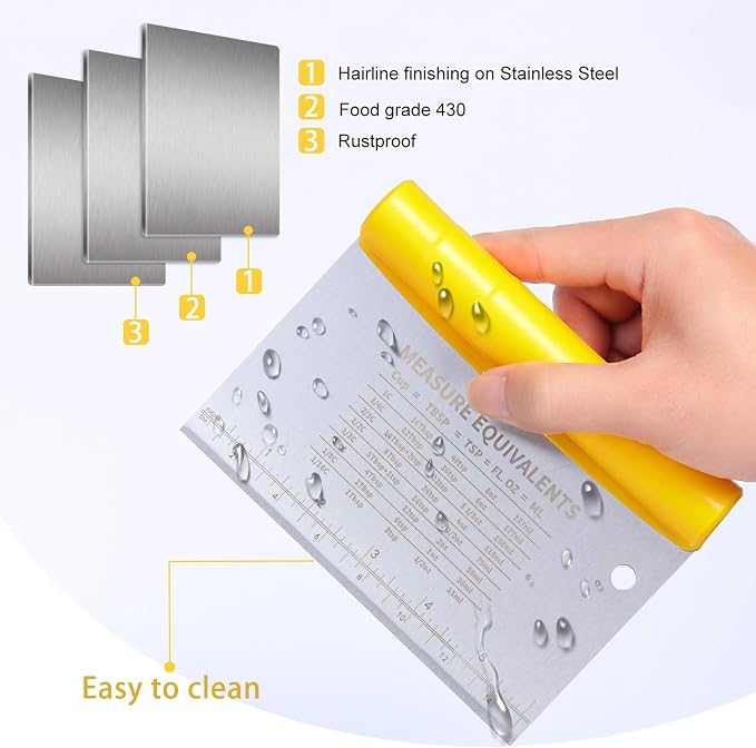 Suanyok Bench Scraper-Stainless Steel Dough Scraper and Flexible Plastic Bowl - Image 9