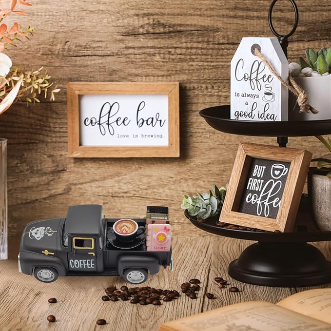 Coffee Bar Decor Vintage Mini Metal Pickup Truck Decor - Image 2
