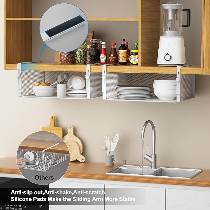 AmonHouseware 2Pack Under Shelf Basket Organizer, Adjustable Hanging Holder - Image 5