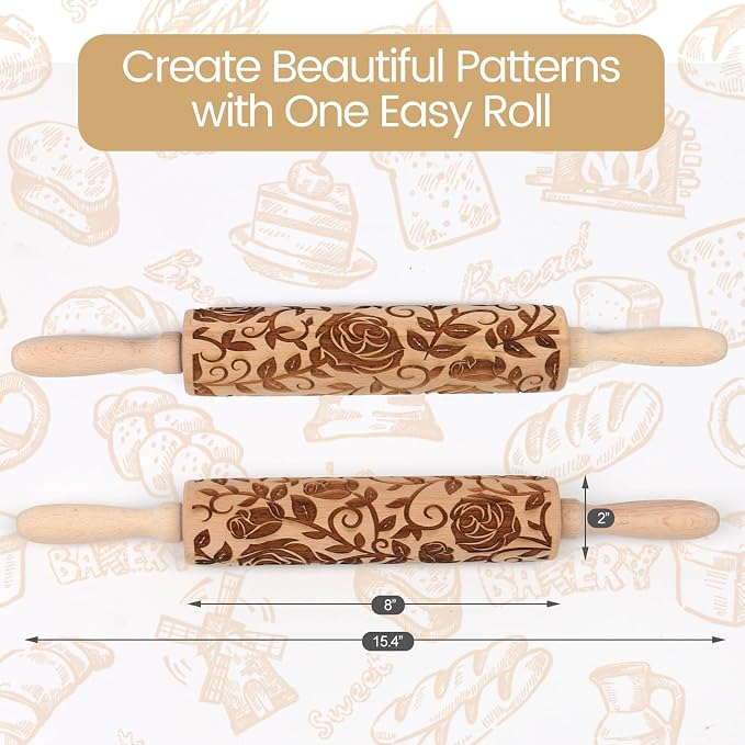 Floral Rose Embossed Rolling Pin - Image 3