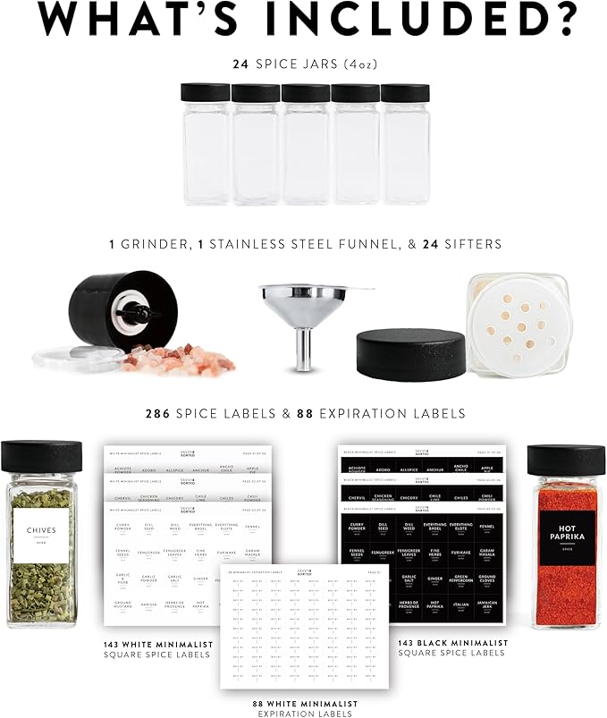 SAVVY & SORTED Glass Spice Jars - 4 Oz Spice Containers with 374 Minimalist - Image 2