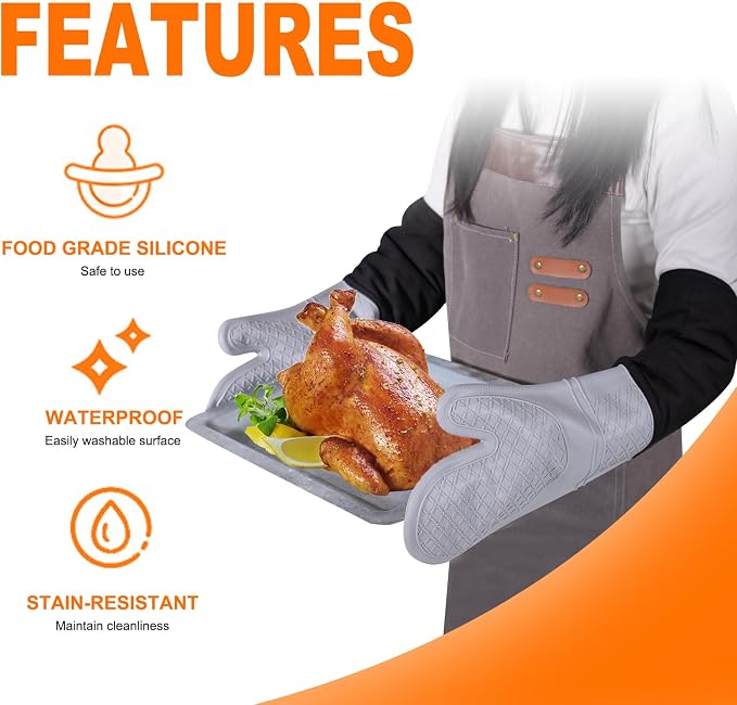 Extra Long Silicone Oven Mitts, Heat Resistant Oven Gloves - Image 4