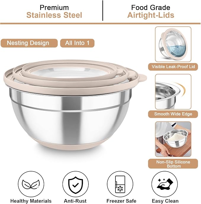 TeamFar Mixing Bowls with Colander Set, Stainless Steel Strainer and Nesting - Image 5