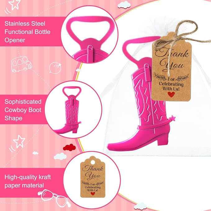 Meanplan 99 Pcs Cowboy Boot Bottle Opener Set Cowgirl Western Derby Wedding - Image 3