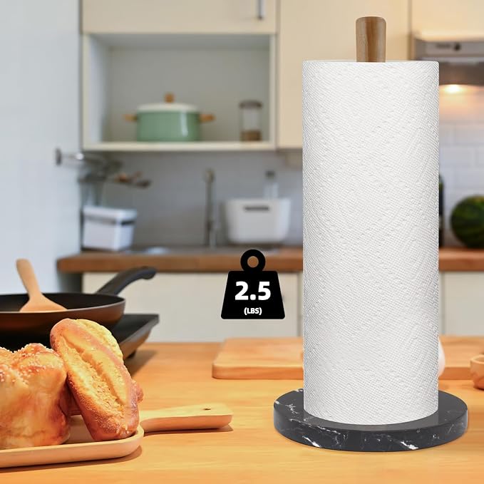 Buruis Wood Paper Towel Holder, Marble Base Modern Decorative Countertop - Image 6