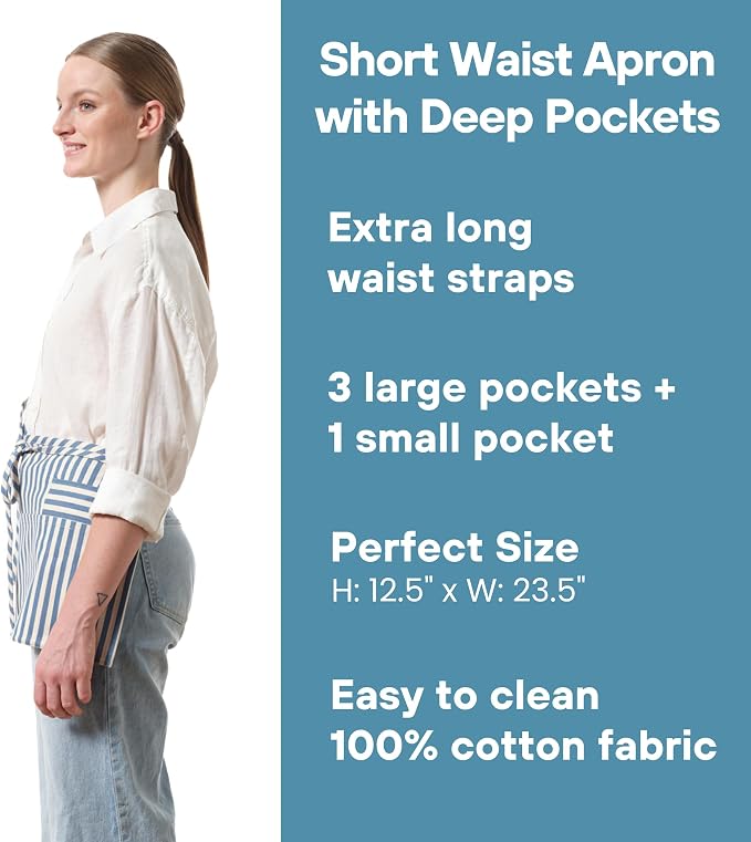 MEEMA Chef Waist Apron Cotton Fabric |Washable & Breathable Waitress & Server - Image 9