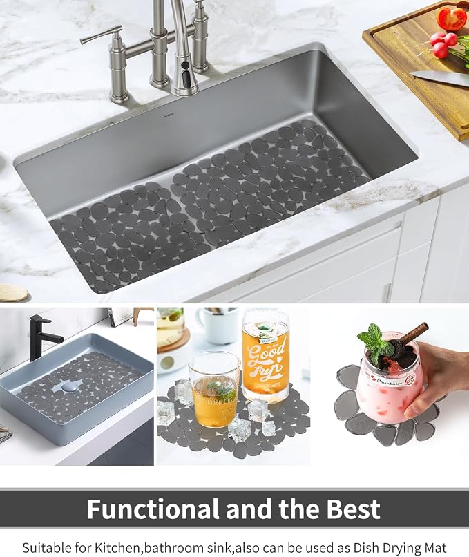 Bligli Pebble Sink Mat for Stainless Steel/Ceramic Sinks, 2 Pack PVC Sink - Image 7