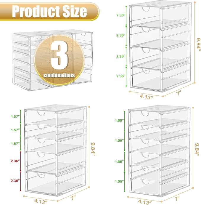 Acrylic 3 Pack Desk Organizers and Accessories, Makeup Organizer Storage - Image 3