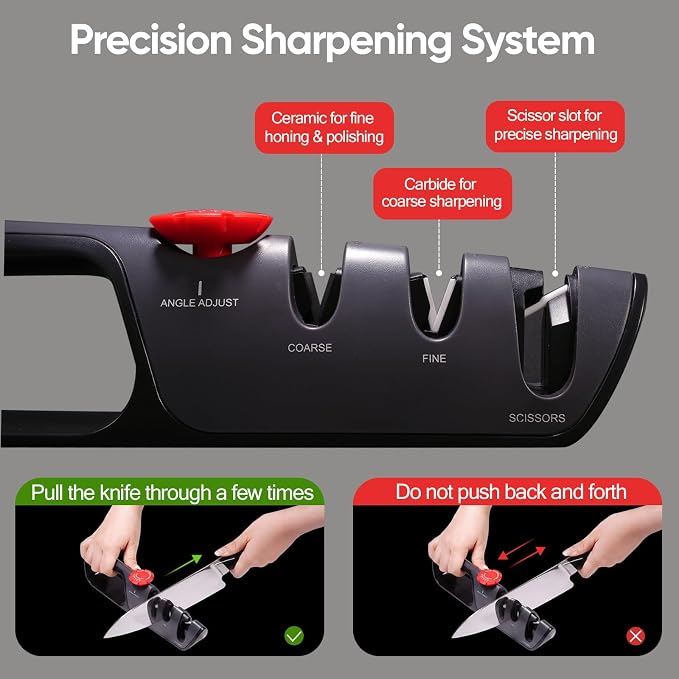USELUCK Knife Sharpener, 6 Adjustable Sharpening Angles, Diamond-Coated Ceramic - Image 4