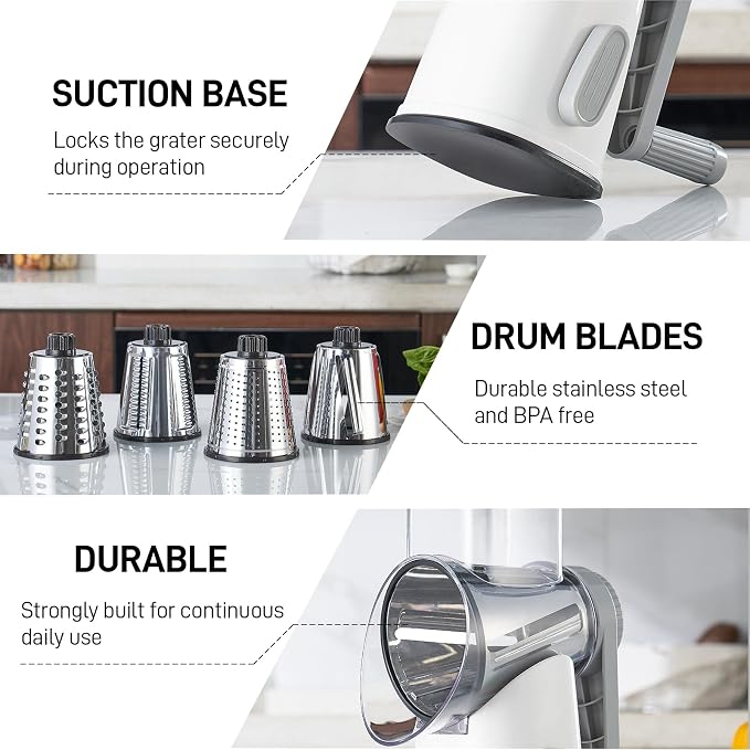 VEKAYA Rotary Cheese Grater Hand Crank - Image 8