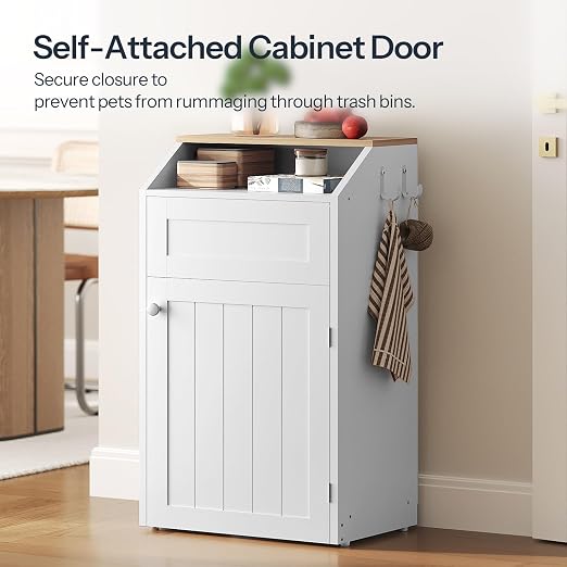 YATINEY Trash Cabinet, Freestanding Trash Can Cabinet, Wooden Recycling - Image 4