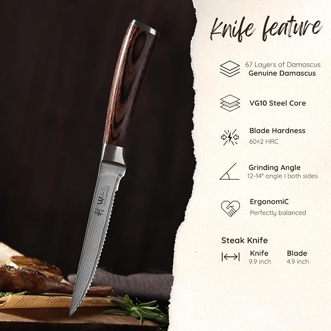 Wakoli EDIB 4-Piece Damascus Steak Knife Set – Professional Dining Kitchen - Image 6