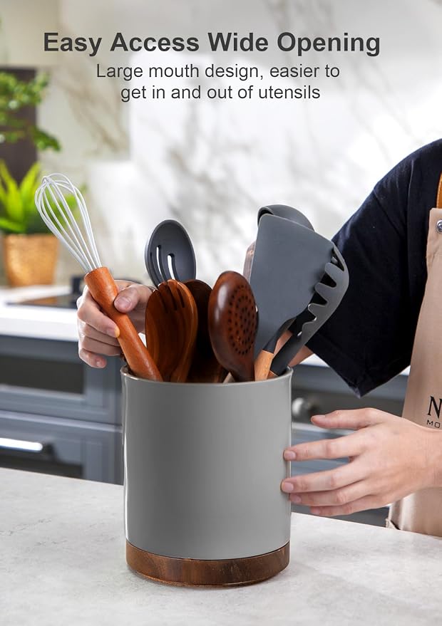 Nucookery 360°Rotating Utensil Holder, 7.2" Large Utensil Crock, Farmhouse - Image 4