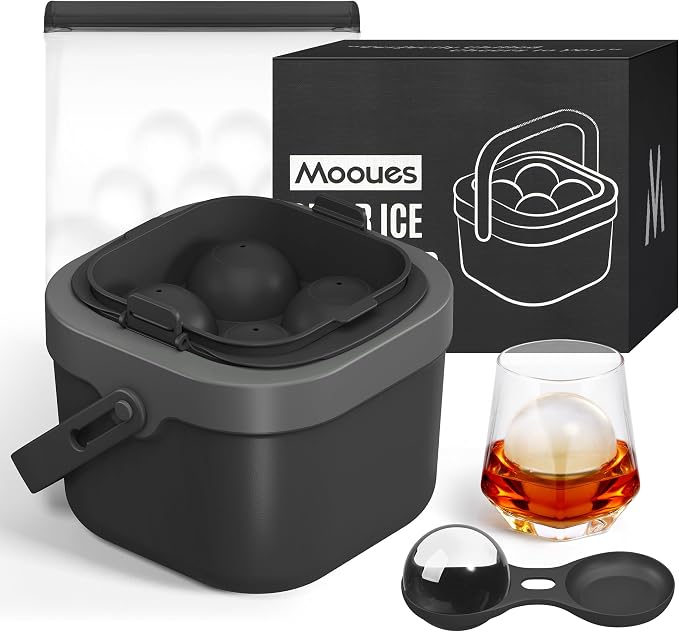 Mooues Clear Ice Ball Maker Mold, Whiskey Ice Cube Tray, 2.4 Inch Large Round by Mooues