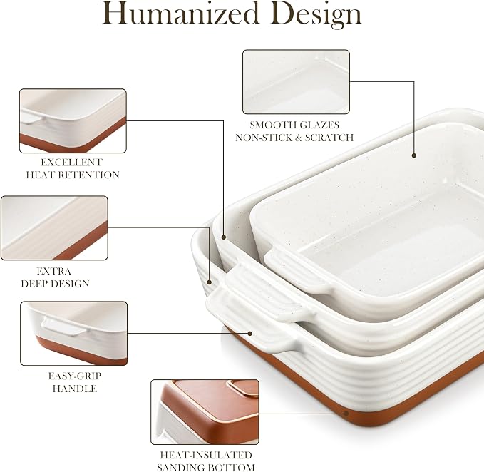 MALACASA Casserole Dishes for Oven, Ceramic Baking Dishes Set of 3, Baking Pan - Image 5