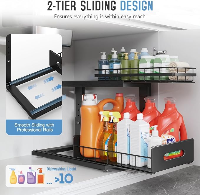 Under Sink Organizer Upgrade To Professional Rails, 2-Tier Dual Pull Out - Image 5