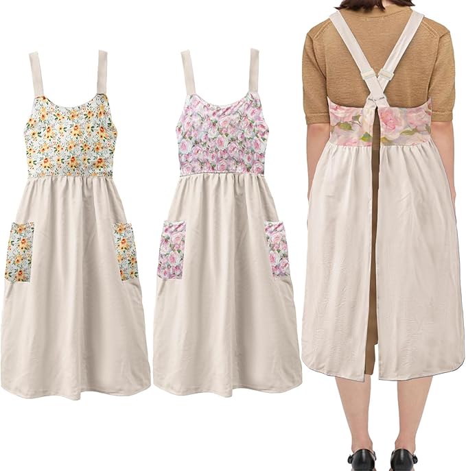 Uaussi Cotton Linen Apron Cross Back Work Apron by Uaussi