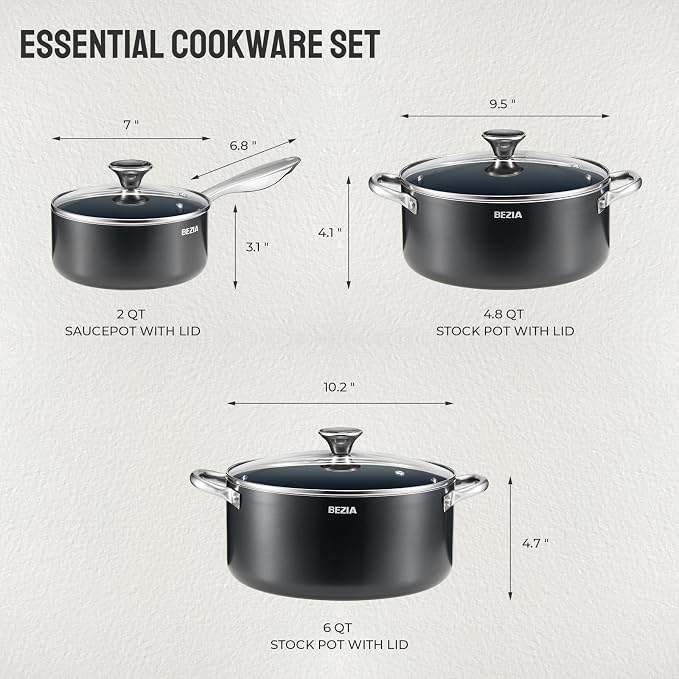 Induction Cookware Set 6-Piece, Stackable Kitchen Cooking Pots Set, 6qt 4.8qt & - Image 2
