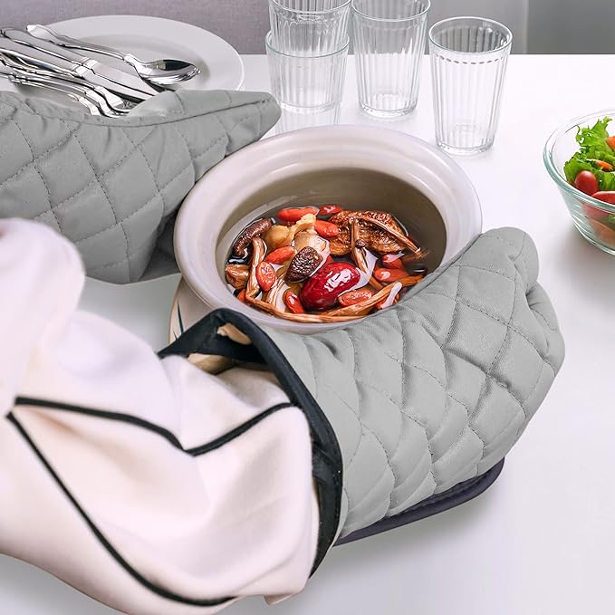 ARCLIBER Oven Mitts 1 Pair of Quilted Terry Cloth Cotton Lining, Extra Long - Image 9