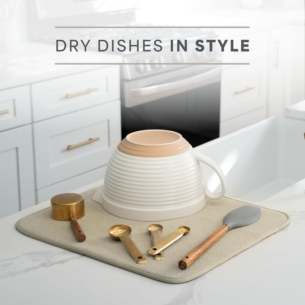 S&T INC. Dish Drying Mat, 2 Pack, 16" x 18", Large, Beige