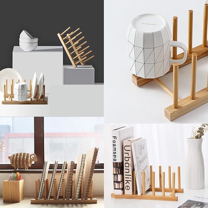 INNERNEED Bamboo Wooden Plate Racks Dish Stand Holder Kitchen Storage Cabinet - Image 2