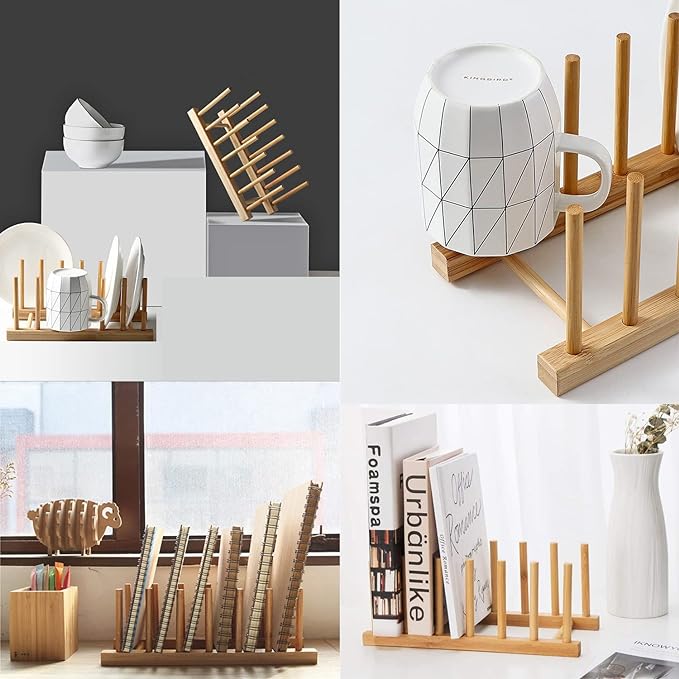 INNERNEED Bamboo Wooden Plate Racks Dish Stand Holder Kitchen Storage Cabinet - Image 5