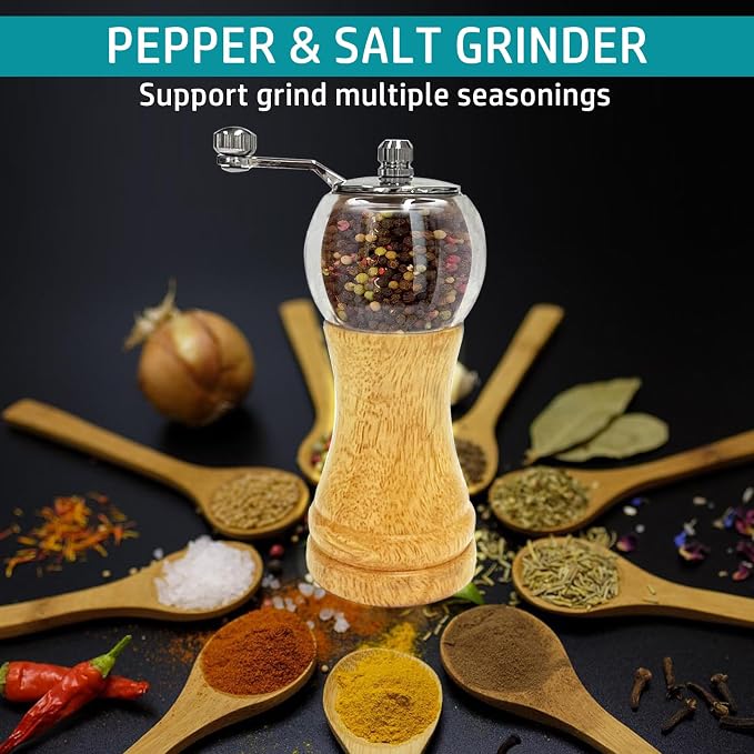 Salt and Pepper Grinder Set Wooden Pepper Salt Grinder Set Manual Pepper Mill - Image 3