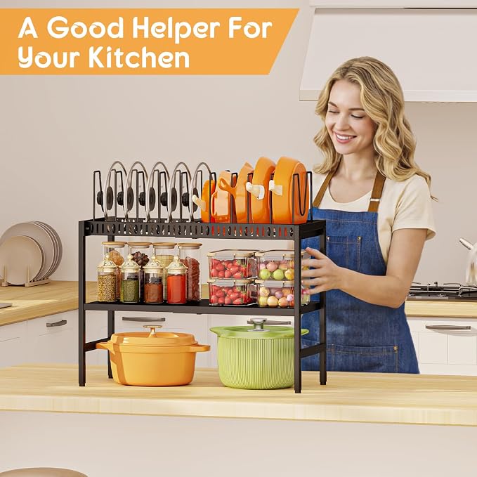 2-Tier Pots and Pans Organizer Under Cabinet, Expandable Pots Lid Organizers - Image 8