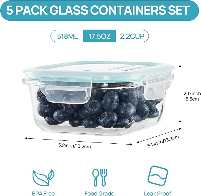 Vtopmart 5Pack 17.5oz Glass Storage Containers - Image 2
