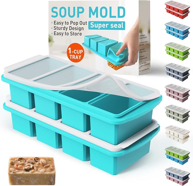 Silicone Freezer Tray With Lid Soup Freezer Container Molds with Steel by Socisen