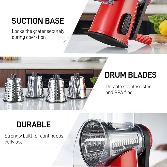 VEKAYA Rotary Cheese Grater Hand Crank - Image 8