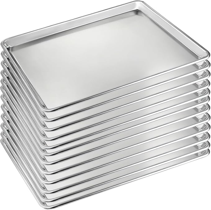 12 Pack Half Size Baking Sheet Pan Set, Aluminum Commercial Quality Cookie Sheet by BASTWE