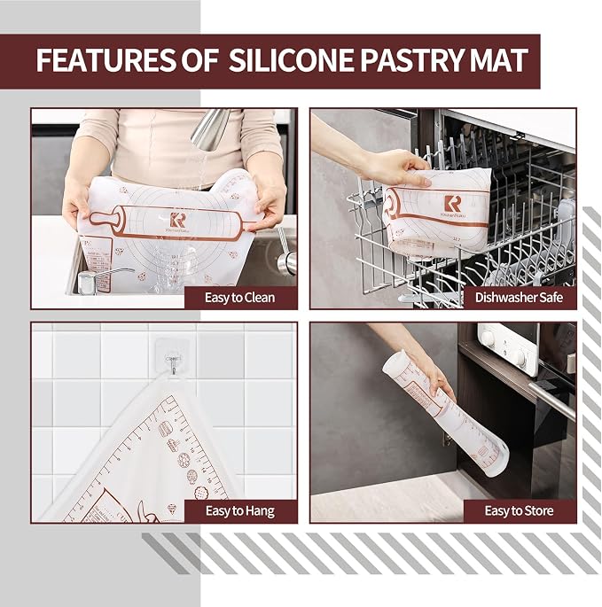 Silicone Baking Mat 20"L x 28"W, Extra Thick Dough Rolling Pad - Image 7
