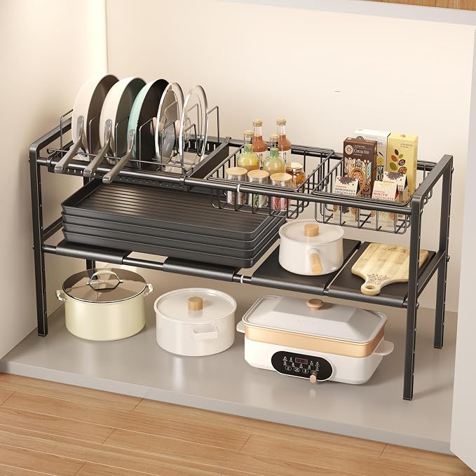 Mustorn Pots and Pans Organizer Under Cabinet, Expandable 2 Tier Under Sink by MUSTORN