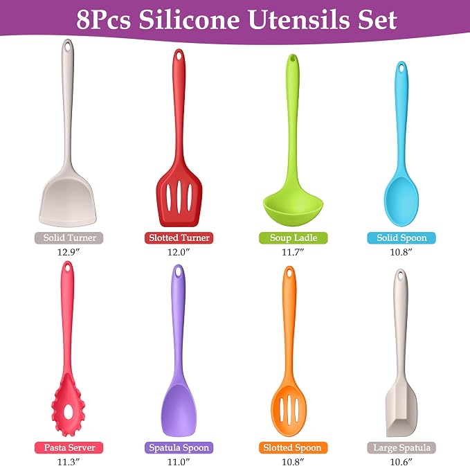 LIANYU 8Pcs Kitchen Cooking Utensils Set, Silicone Utensils Spatula Set - Image 2