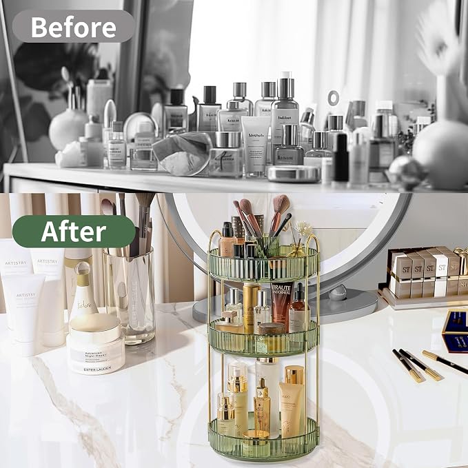 Asayuee 360 Rotating Makeup Organizer, 3 Tier Large Capacity Make Up Organizers - Image 4