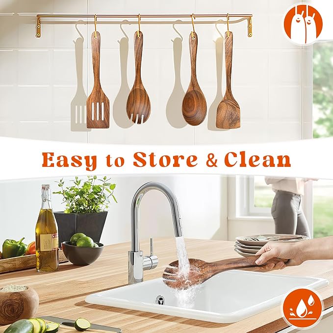 4Pcs Wooden Spoons for Cooking, Acacia Wood Kitchen Utensils Set for Nonstick - Image 5