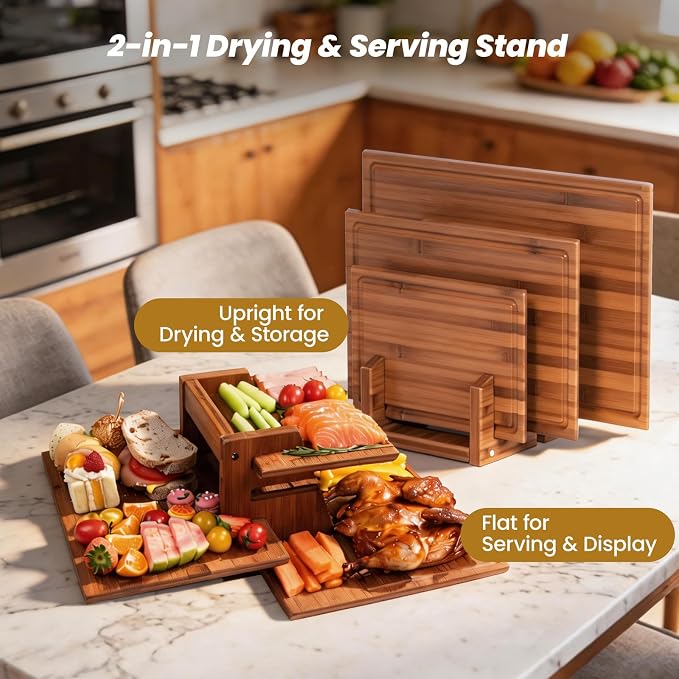 Bamboo Cutting Board Set of 3, Durable Wooden Chopping Boards - Image 4