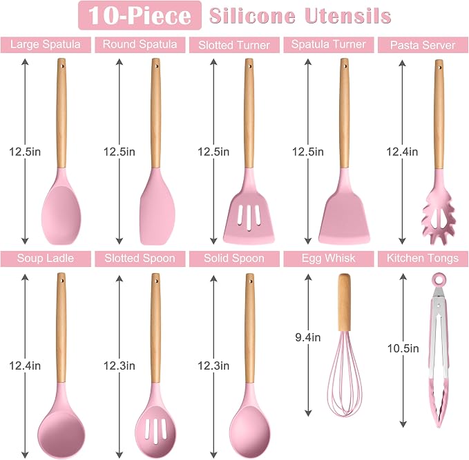 E-far Silicone Cooking Utensils Set, 10-Piece Kitchen Utensils Set - Image 2