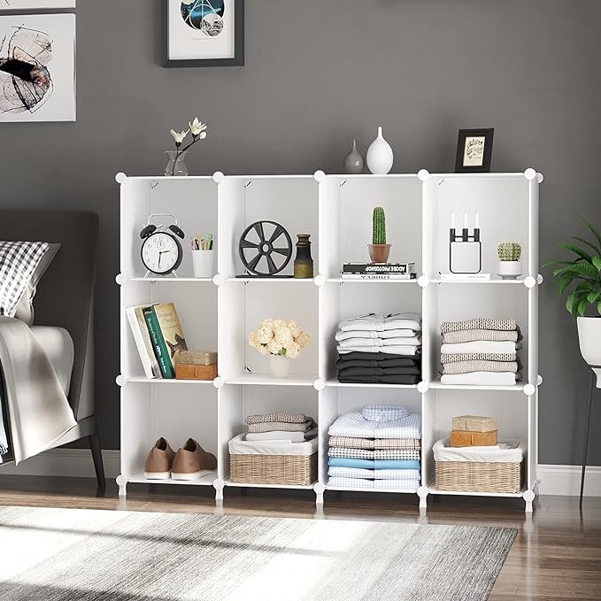 AWTATOS Cube Storage Organizer Storage 12 Cube Bookshelf DIY Plastic Closet - Image 4